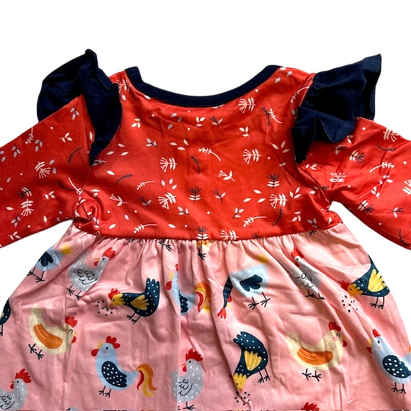 Boutique Toddler Girls 3T (M) Okie & Lou Red Blue Crazy Chickens Outfit - Picture 6 of 10